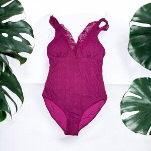 Andie Size S One piece swimsuit Nemale Purple Sexy Floral Lace Pool Vacation NWT